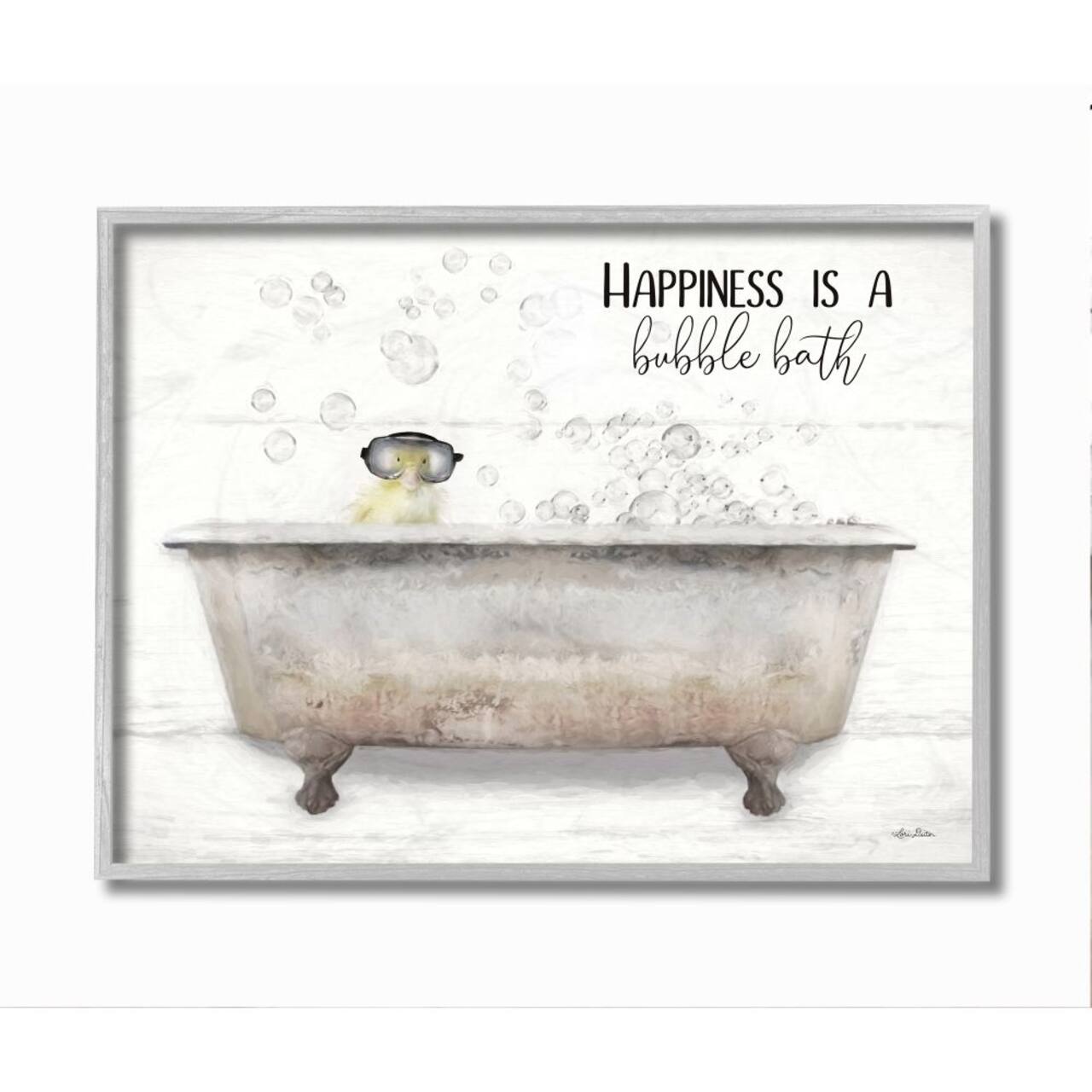 Stupell Industries Happiness is a Bubble Bath Quote Bathroom Tub Chick in Gray Frame Wall Art